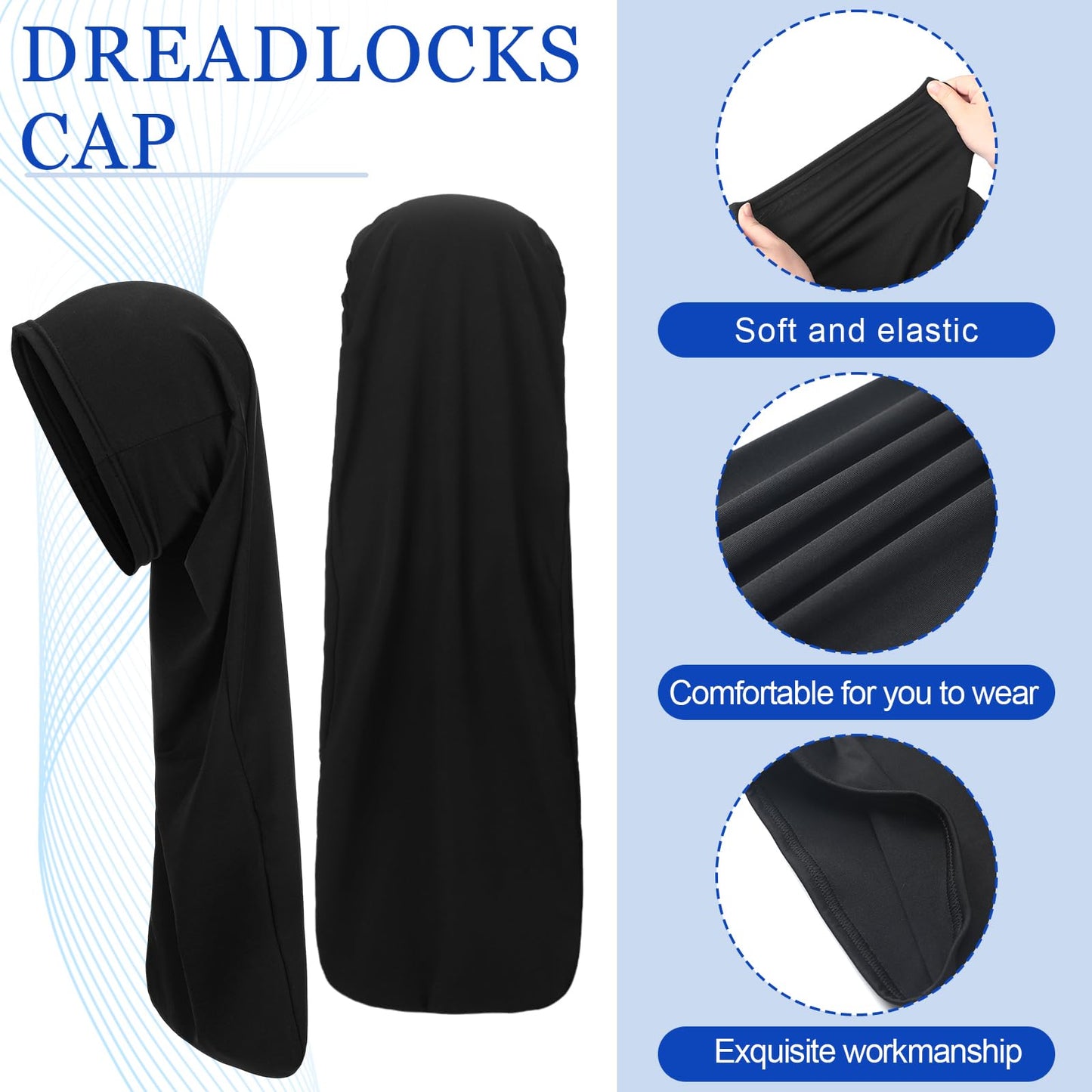 Twistover 2 Pcs Jumbo Black Dreadlock Cap Hair Dreads Head Wrap Loc Wraps for Dreads Hair Accessories for Men Women Sleeping (25