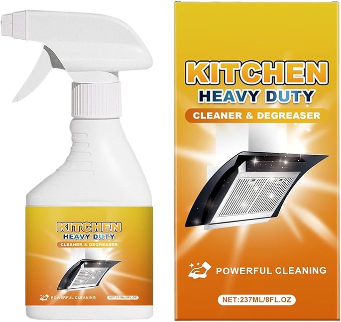 Kitchen Cleaner - 8fl.oz Foam Heavy Duty Degreaser, Spray Nozzle Waterless Grease Cleaner for Kitchen, Oven, Stove, Counter, Cabinet, Glass, Sink, Wall, Fast Acting and Easy to Use