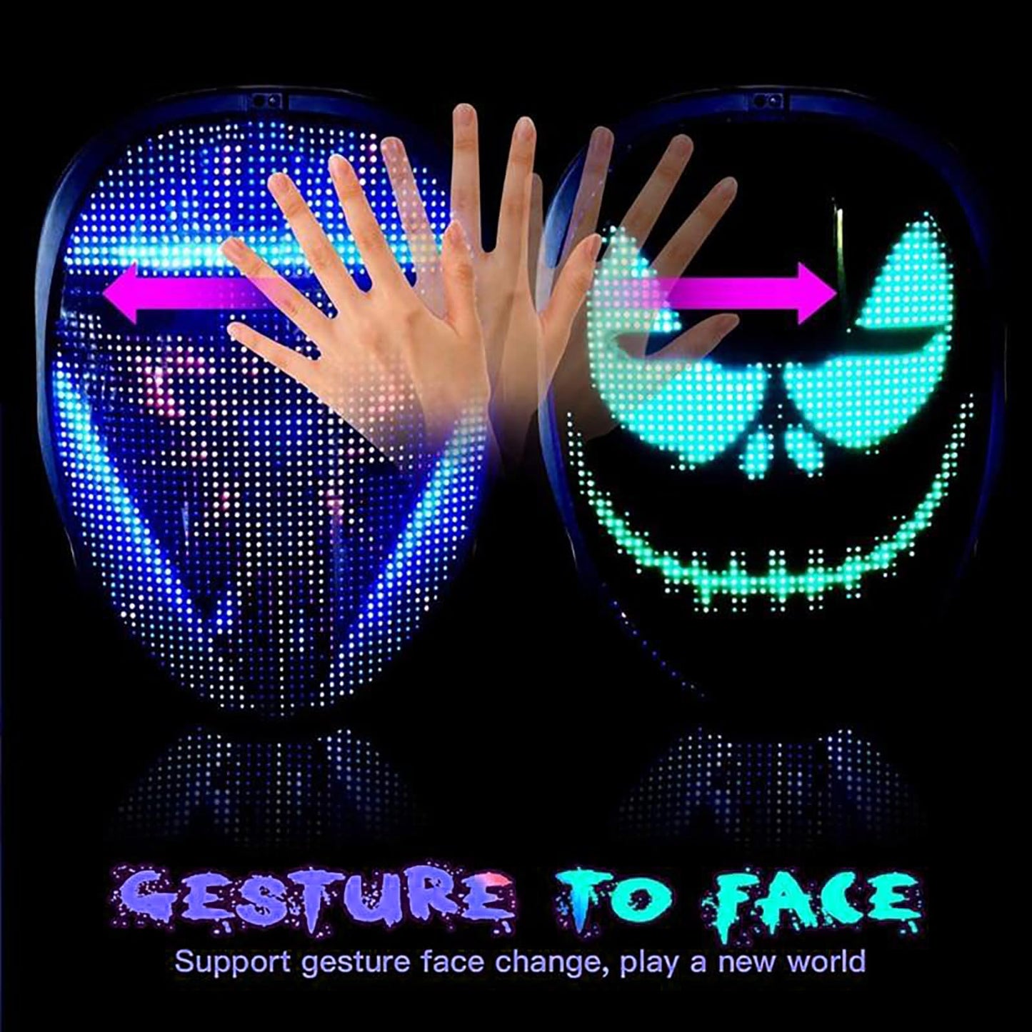 Qxbuhe Led Mask with Gesture Sensing,Unisex LED Lighted Cool Face Transforming for Costume Cosplay Party Masquerade (Kids Mask Rechargeable)