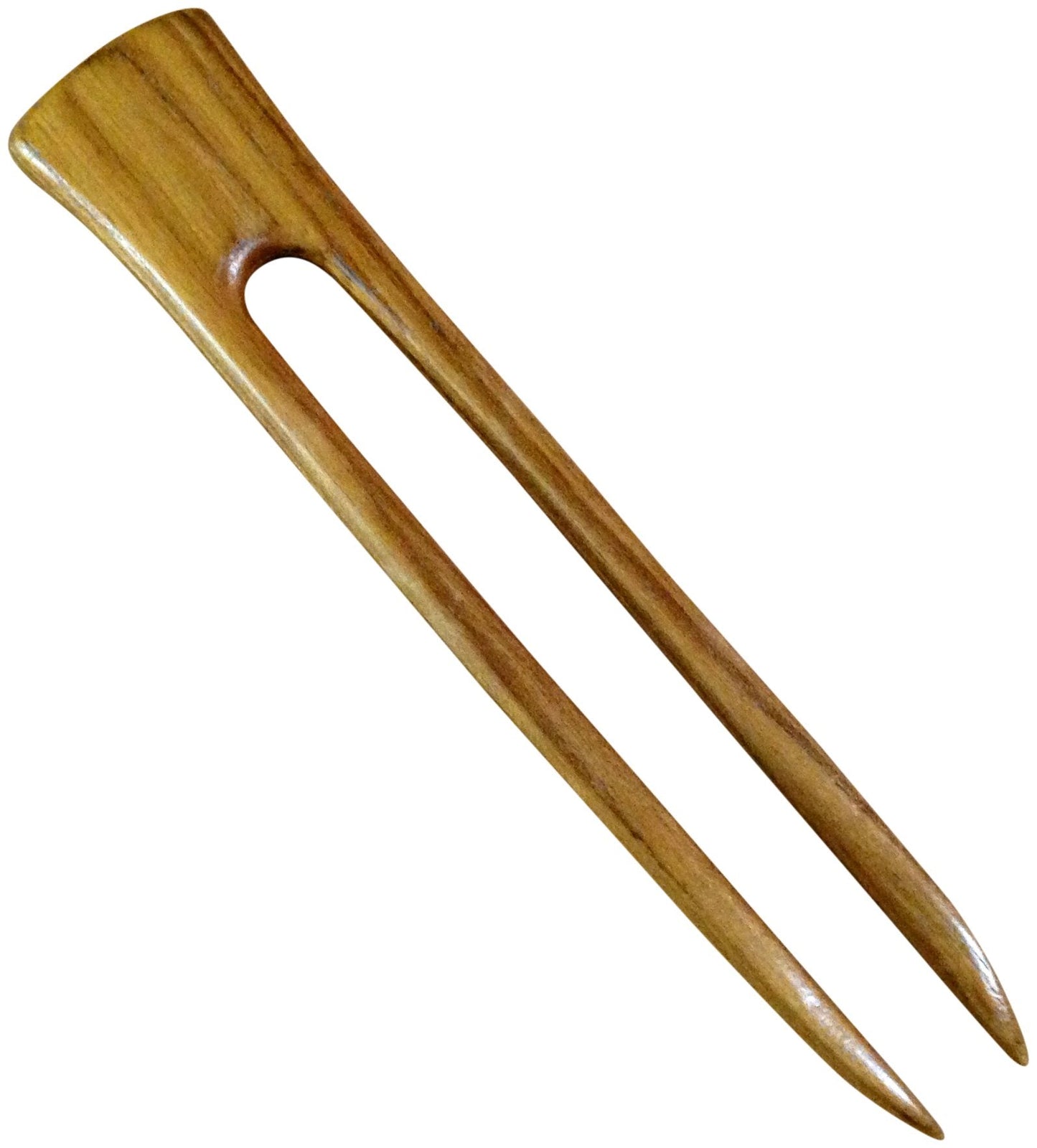 One Teak Wood Two Prong 6 Inch Straight Hair Stick Pick Pic Pin Fork - Hawaiian Style