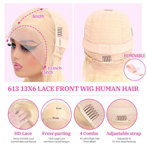 ZyBeidi 22 Inch 613 frontal wig human hair For Black Women 13x6 Lace Front Wigs Human Hiar 180 Density Honey Blonde Wigs Human Hair