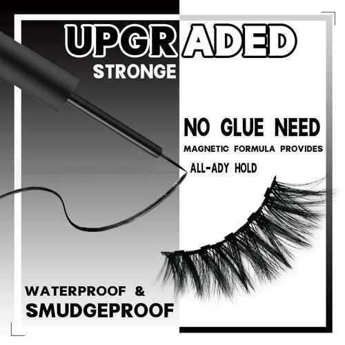AulanRose Magnetic Eyelashes Natural Look,3D Volume MIX Magnetic Lashes with Eyeliner Kit, Reusable Fake Eye Lash, Cruelty-Free & Vegan, Strongest Waterproof Liquid Liner