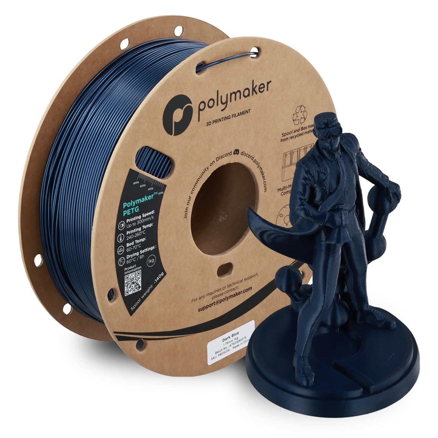 Polymaker PETG Dark Blue 3D Printer Filament 1.75mm 1kg, High Speed PETG up to 300mm/s, High Strength New Formula, Excellent Lay