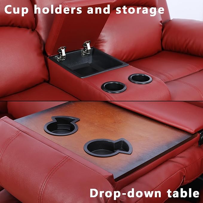 A Ainehome Living Room Furniture Set Leather Recliner Sofa Set Loveseat Chair Furniture Sofa Set for Living Room/Small Space/Rv/House/Office/Theater Seating (A-Red Leather, Sofa+Loveseat)