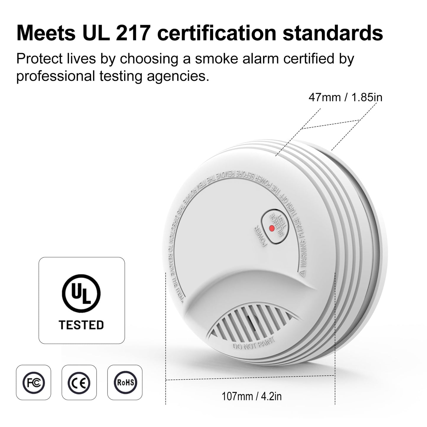 Fire Alarms Smoke Detectors, Photoelectric Sensor Smoke Alarm Battery Operated, Fire Alarm with Test Button & Low Battery Signal, LED Warning Light 85 dB Alarm Sound for Bedroom and Home, 4 Pack