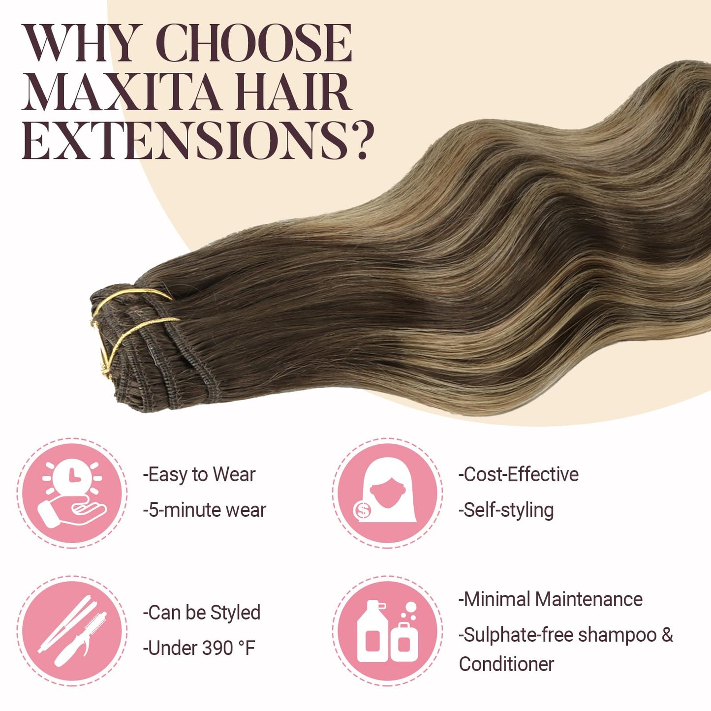 MAXITA Hair Extensions Clip in Human Hair, 7pcs 120g 20 Inch, Balayage Chocolate Brown to Caramel Blonde Real Hair Extensions Cl