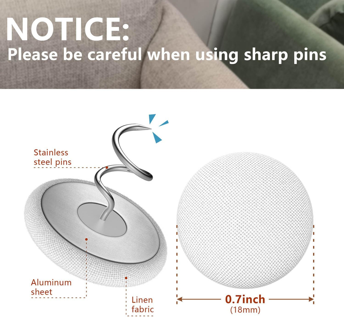 Linen Fabric-Covered Twist Pins - 8 Colors Upholstery Pins & Bed Skirt Pins -Used to Secure Sofa Cushion, Armrest Covers, Furniture & Bed Skir(12, White)