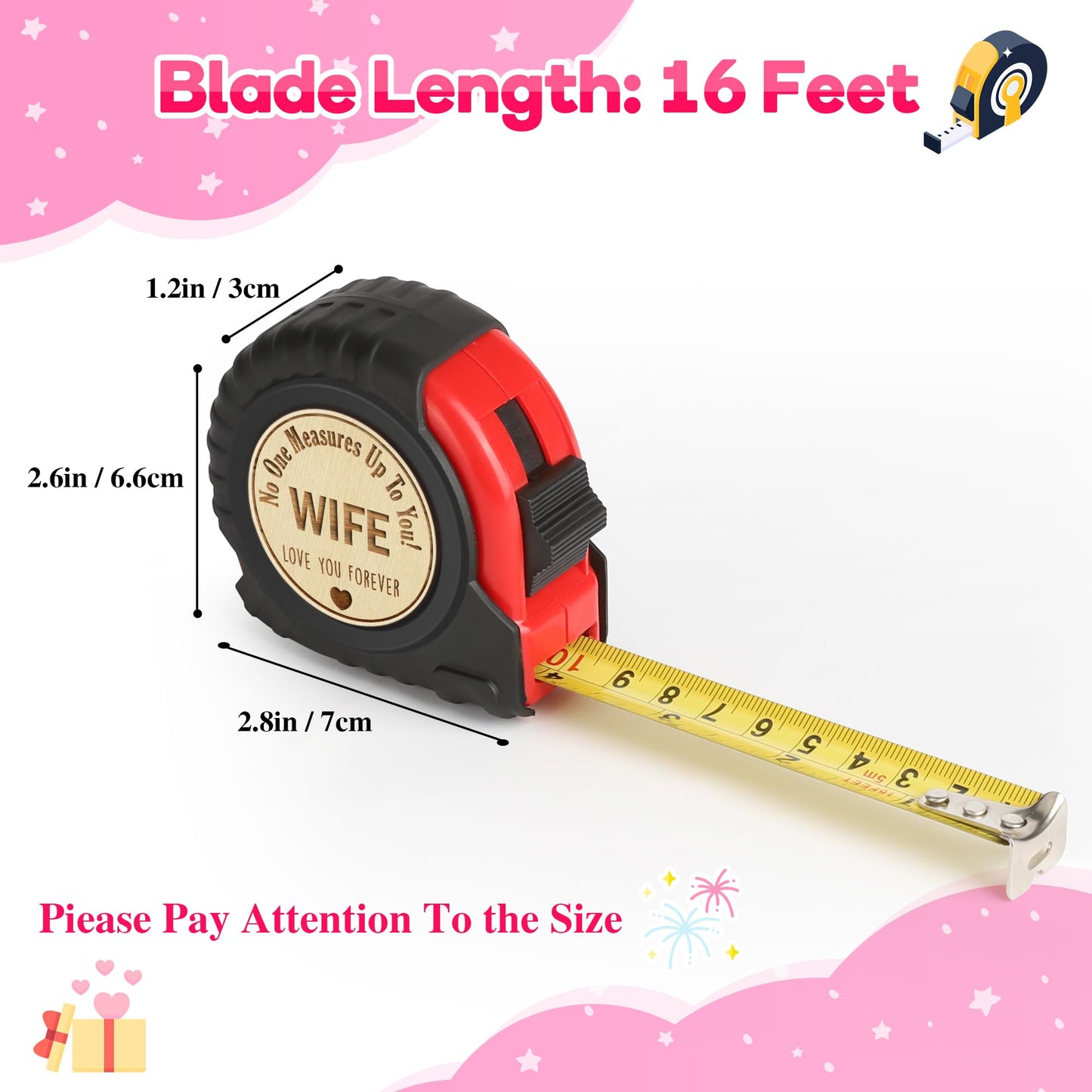 Sensi Blue Birthday Gifts for Wife from Husband Kids,Wife Mothers Day Gift Ideas,to My Wife Anniversary Wedding Christmas Valentines Day,Romantic Gifts for Her Unique,Cute Tape Measure 16ft Tool Gift