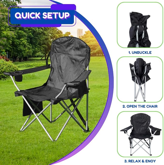 EZONE 4-Pack Camping Chairs with Built-in Ice Cooler, Portable Chair, Storage Pocket, Cup Holder, and Carry Bag Perfect for Camping, Tailgating, Fishing, Beach, and Lawn (4, Black)