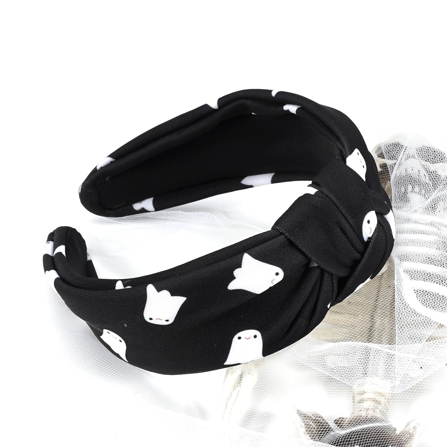 Budsmile Halloween Headbands for Women Girls Gifts Spooky Ghost Knotted Wide Headband Embellished Costume Party Outfits Hair Acc