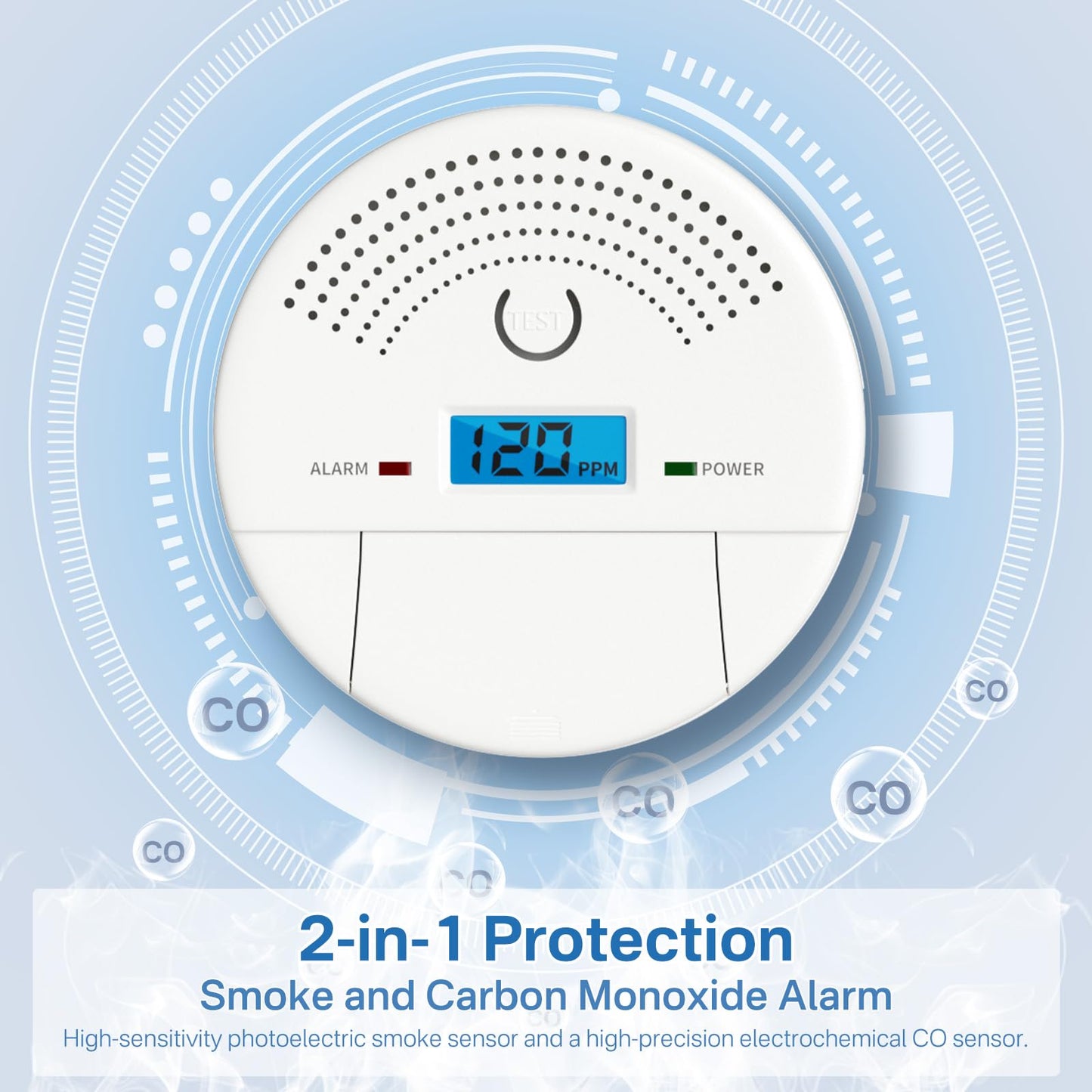 4-Pack, 2-in-1 Smoke and Carbon Monoxide Detector Combo, Battery Operated CO & Smoke Fire Alarm Carbon Monoxide Detectors with LCD Display for Home, Easy to Install