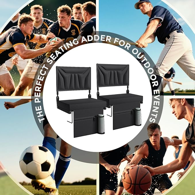 Jocoevol Stadium Seats with Back Support and Cushion, Portable Folding Comfort Bleacher Seats w/Shoulder Strap & Carry Handle for Sports Events Concerts Outdoor