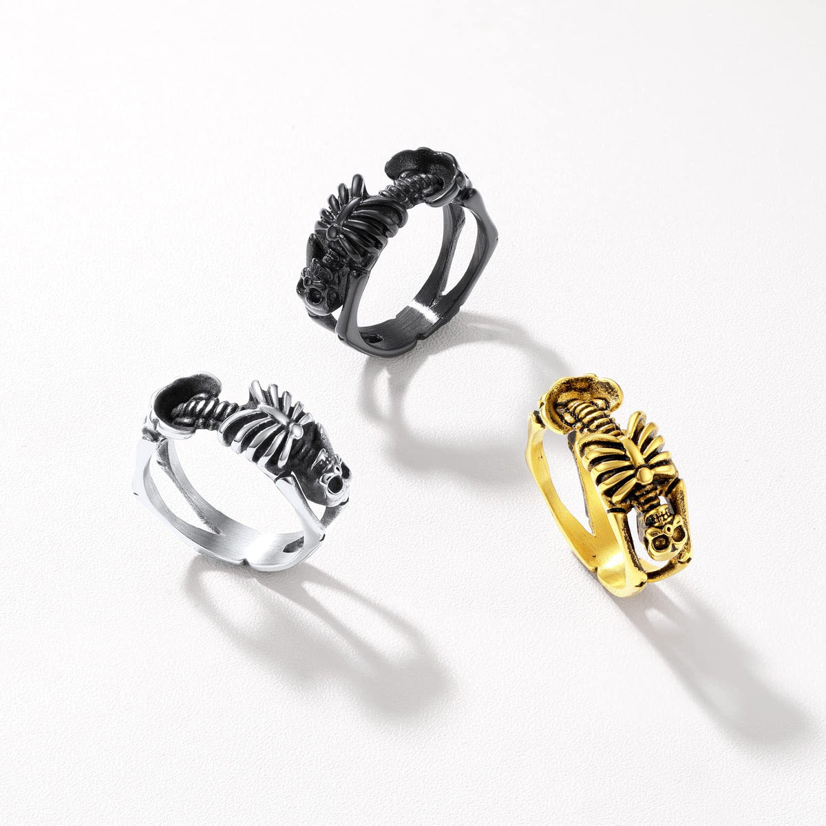 U7 Gothic Skull Ring Stainless Steel Skeleton Biker Ring Men Women 9mm Wide Band Halloween Rings Size 10
