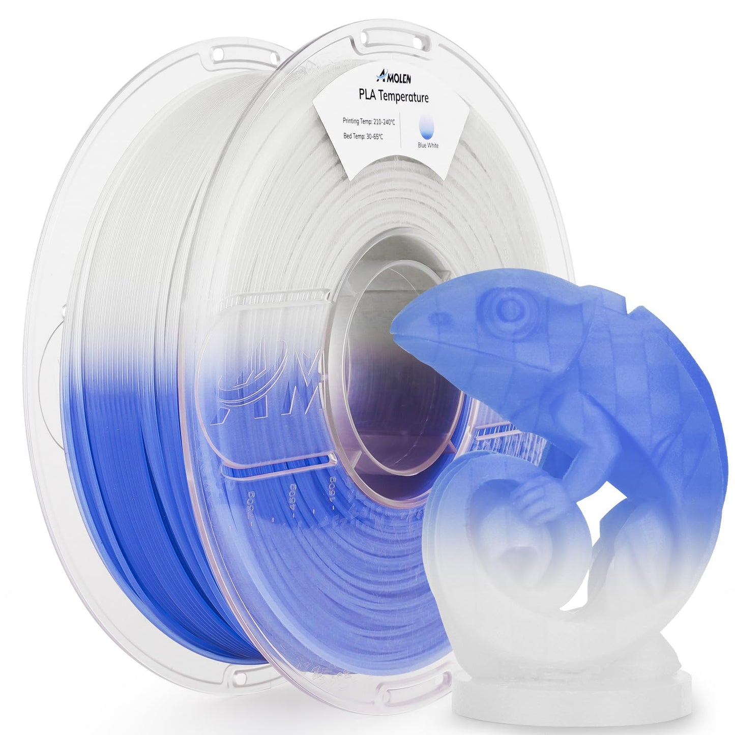 AMOLEN 3D Printer Filament, Temp Change Blue to White PLA Filament 1.75mm, Cold & Heat Temp Color Change with Temperature Filame