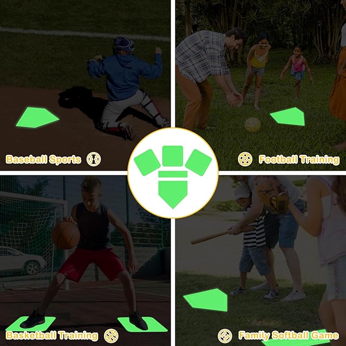 NVAAV Baseball & Softball 5 Piece Base Set, Rubber Field Bases for Kids & Adults, with 5 Piece Training Balls and Storage Bag, Throw Down Base for Backyard Teeball, School Kickball Practice