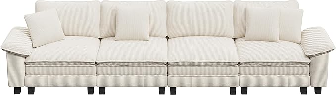 MIXPATIO 157.5" Cloud Modular Sectional Sofa, 4-Seater w/Deep Seat & Removable Arms, Plush Corduroy for Living Room - Beige