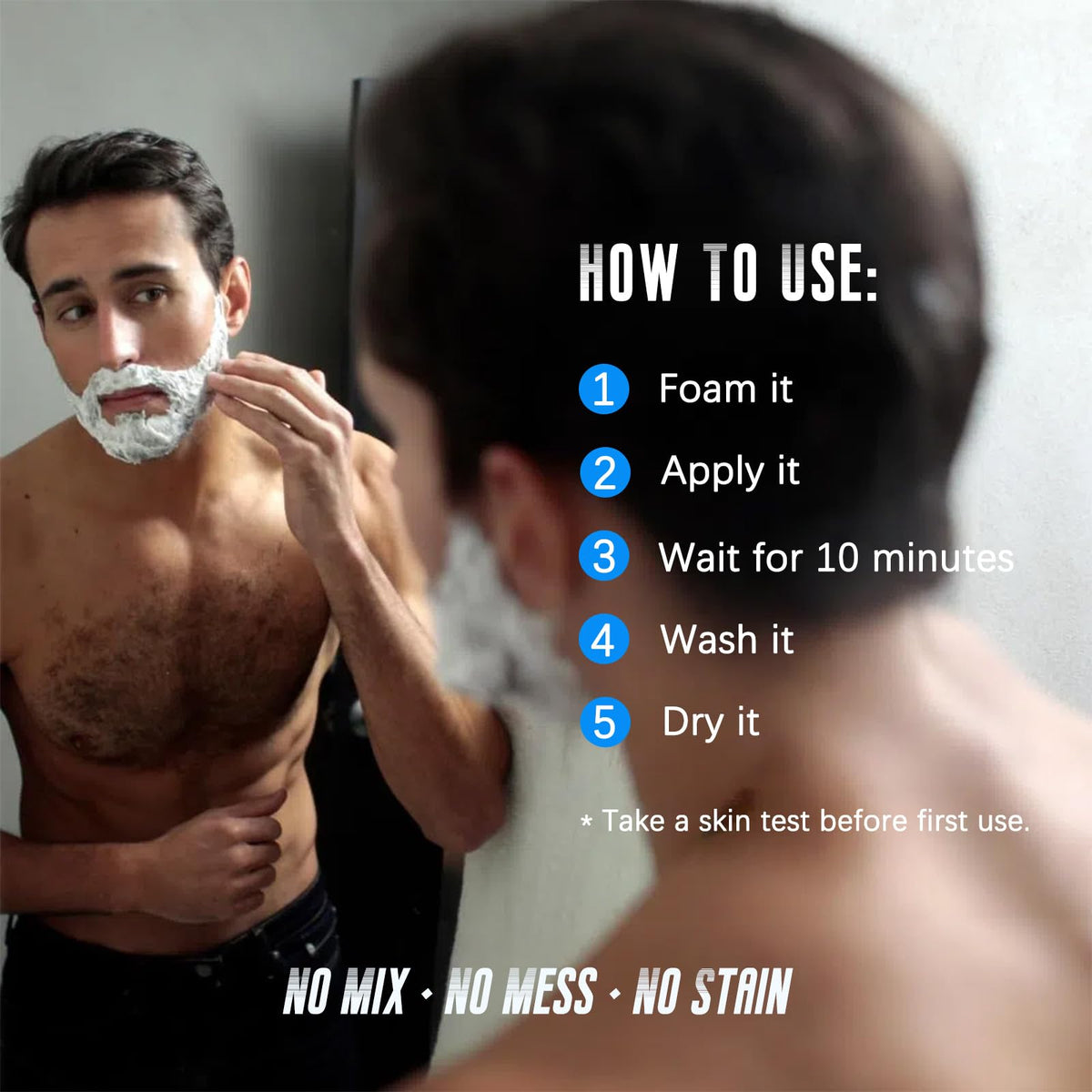 Mens Beard & Mustache Dye Shampoo, Instant 100% Grey Hair Coverage, 3 in 1 Black Beard Color Shampoo for Men Facial Hair, Easy t