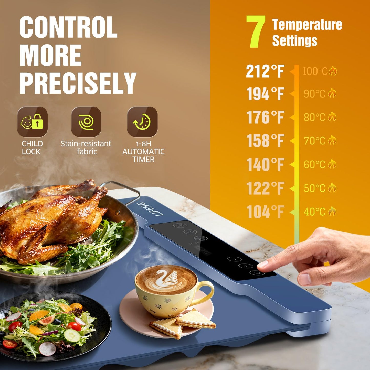 Warming Mat for Food, 15"x31.6" Extra Large, 7 Temperature Levels & Timer, Fast Full-Surface Heating, Rollable Waterproof Silicone Tray with Auto Shut-Off for Buffet, Party, Home, Travell(Blue)