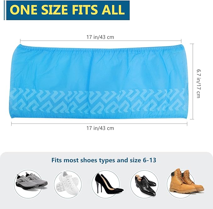 squish Shoe Covers Disposable Non Slip, Thick Extra Disposable Boot Covers Slip Proof Shoe Cover for Indoors Outdoors Recyclable Durable Protector Covers Fits Virtually Most Shoes 100 Pack(50 pairs)