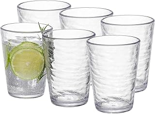 MARCUS HOME KLIFA- RIPPLE- 16 ounce, Set of 6, Acrylic Tumbler Drinking Glasses Cups, BPA-Free, Stackable Plastic Drinkwar...