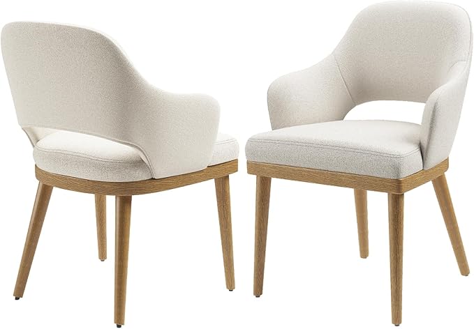 MALOL Wooden Dining Chairs Set of 2, Modern Fabric Upholstered Dining Room Chair, Kitchen Side Chairs, Farmhouse Dinner Chair with Open Back for Kitchen, Beige