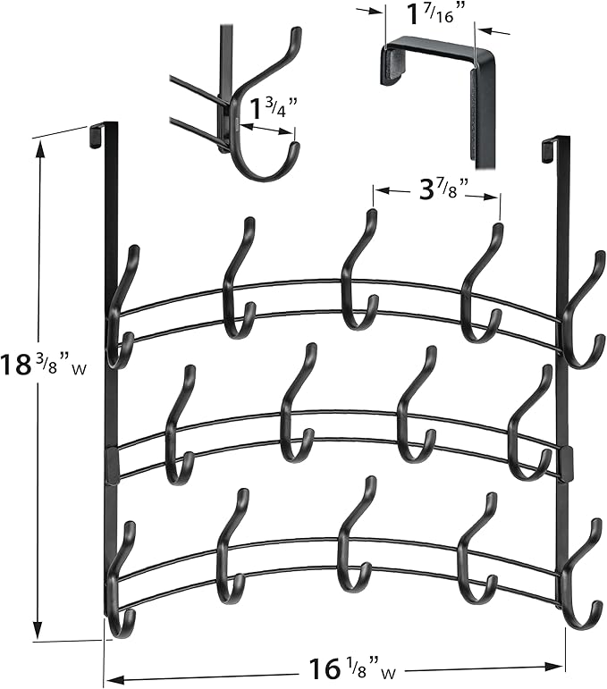 LYNK Professional® Home™ Over Door Hooks Rack - 28 Hook Over Door Hanger - Over Door Towel Rack - Hanging Towels or Clothes - Bathroom, Bedroom or Laundry Room - Lifetime Ltd. Warranty - Black