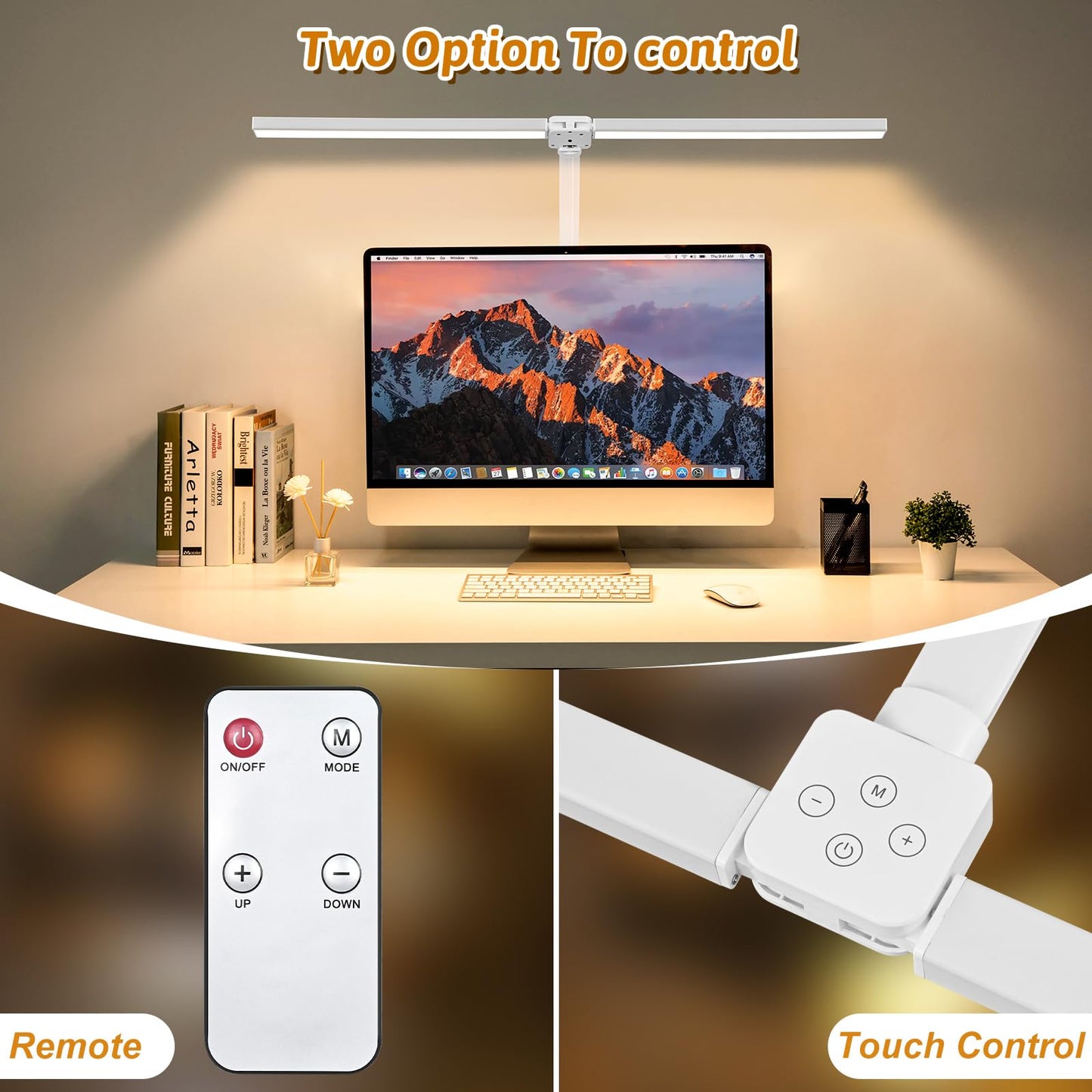 MACASA Double Head LED Desk Lamp with Remote Control for Home Office 24W Brightest Computer Desk Light for Workbench Drafting Architect Study Reading with Anti-Glare Cover
