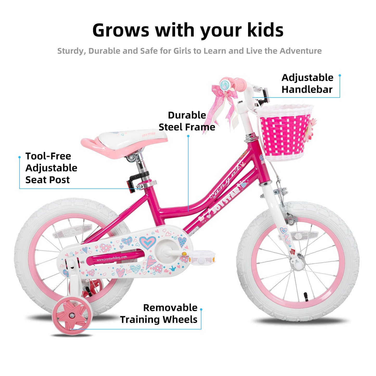 JOYSTAR 12 Inch Girls Bike Toddler Bike for 2 3 4 Years Old Girl 12" Kids Bikes for Ages 2-4 yr with Training Wheels and Basket Children's Bicycle in Fuchsia