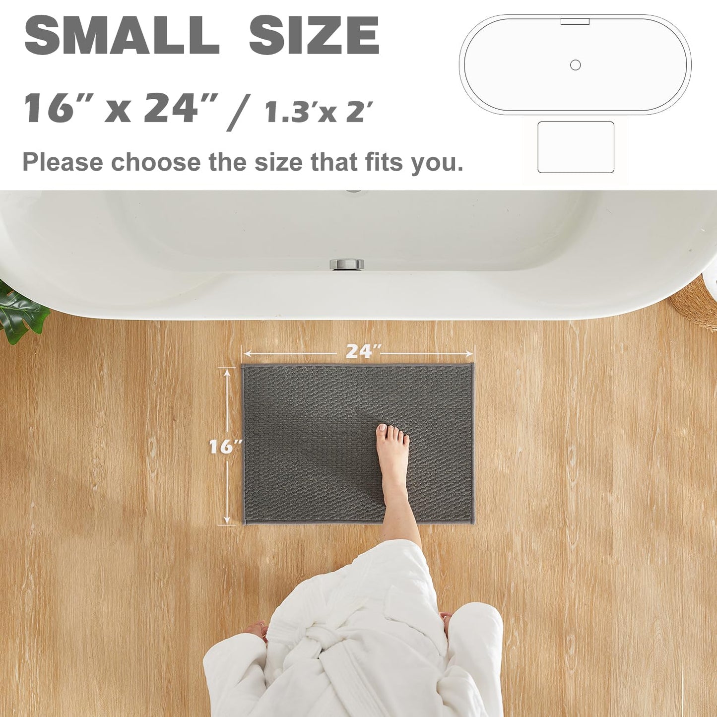 Bathroom Rugs Non Slip Washable, Super Absorbent Thin Bath Mat Small Quick Dry Low Pile Bathroom Rug, Dark Grey 16"x24"
