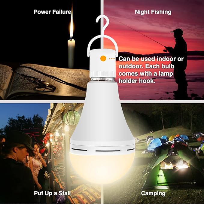 Neporal Emergency Rechargeable Light Bulbs Stay Light Up When Home Power Failure, 15W 80W Equivalent LED 1200mAh Self Charging Emergency Light Bulb for Power Outage, Camping, Tent (Warm White 4PK)