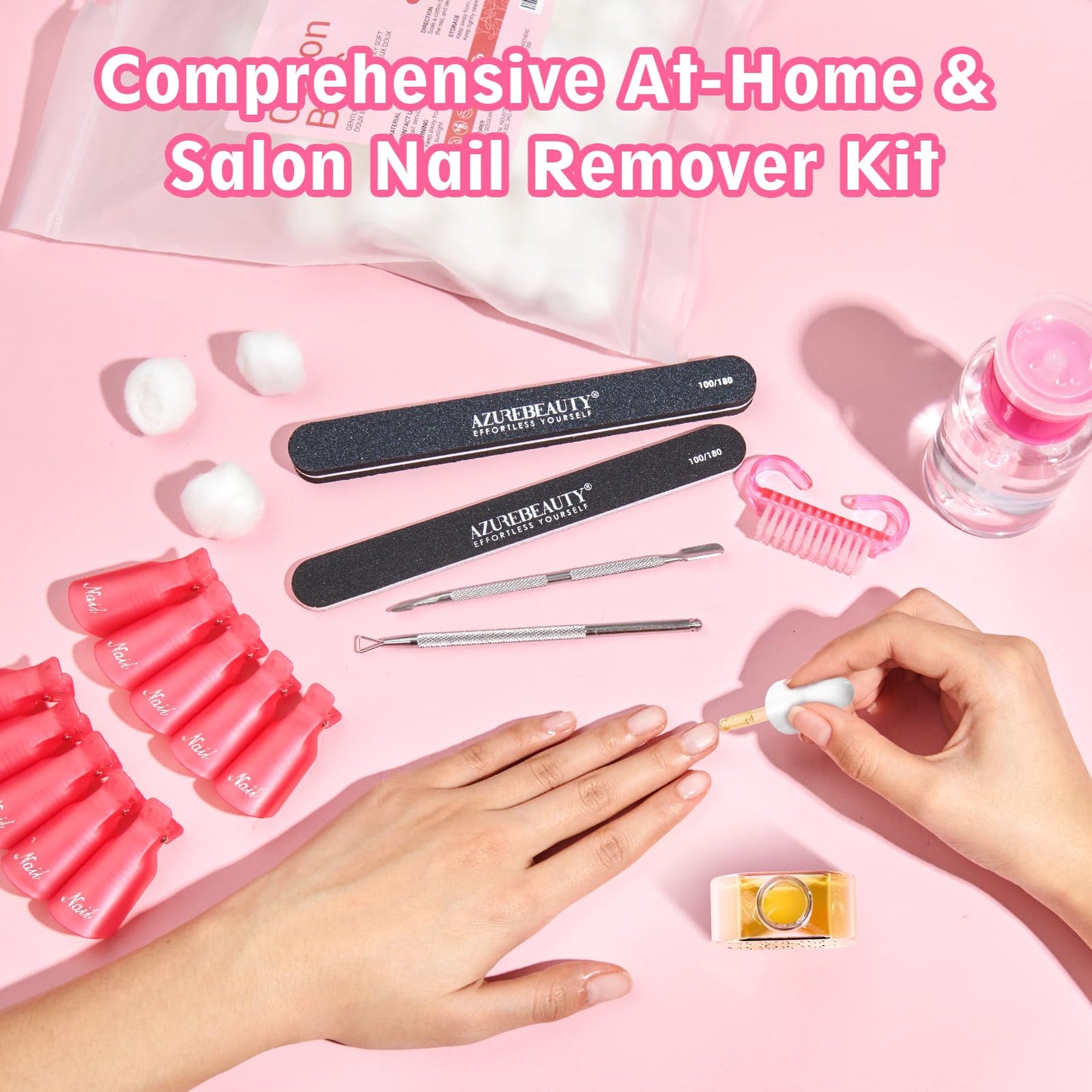AZUREBEAUTY Nail Polish Gel Remover Tools Kit with 10 ml Cuticle Oil 10 PCS Nail Clips 150ml Remover Bottle Nail Remover Cotton