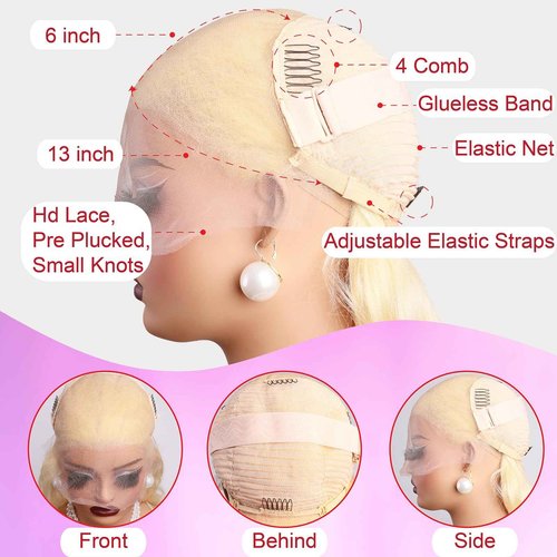 613 Blonde 13x6 HD Lace Front Wigs Body Wave Human Hair 613 Blonde Body Wave 13X6 HD Lace Frontal Wigs Pre Plucked with Baby Hair Loose Wave Wig Human Hair Daily Wear Wig for Women 24 Inch