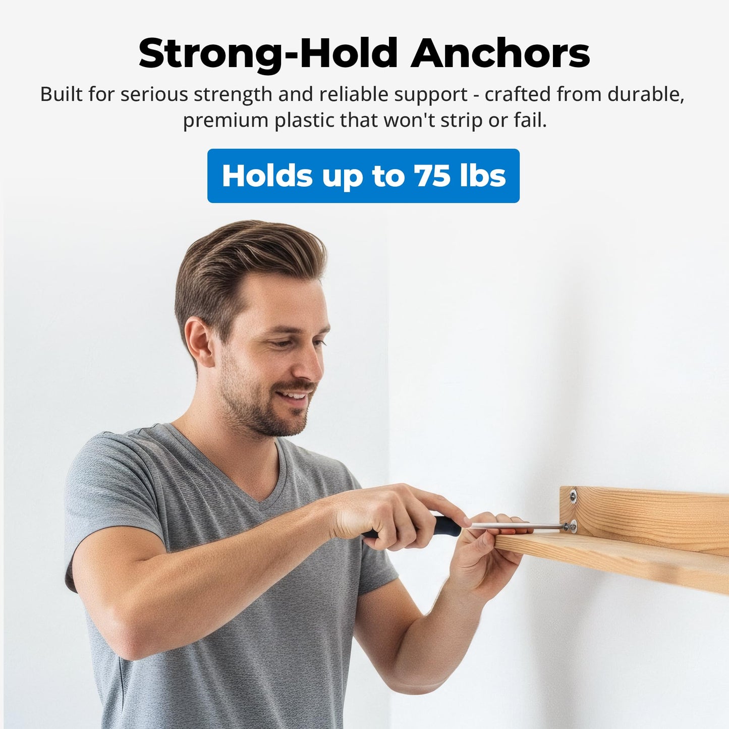 #8 Self Drilling Drywall Plastic Anchors with Screws - No Pre Drill Hole Preparation Required - 75 Lbs (25 Pack)