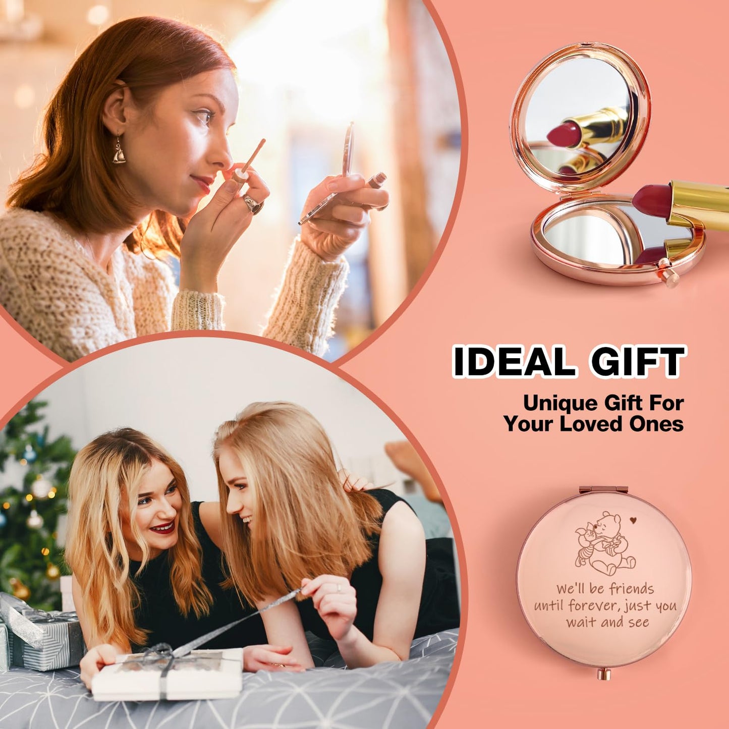 PWHINGN Funny Little Bear We'll be Friends Until Forever Travel Compact Pocket Makeup Mirror, Winnie The Pooh Engraved Compact M