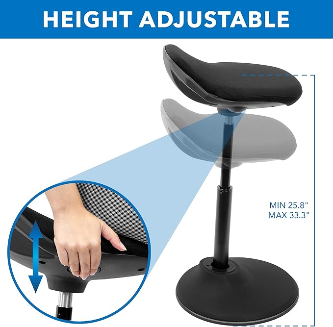 Mount-It! Ergonomic Sit Stand Stool, Height Adjustable Leaning Chair for Standing Desk, 360° Tilting Active Sitting Seat, High-Density Foam Cushion, Non-Slip Weighted Base, Easy Assembly (Black)