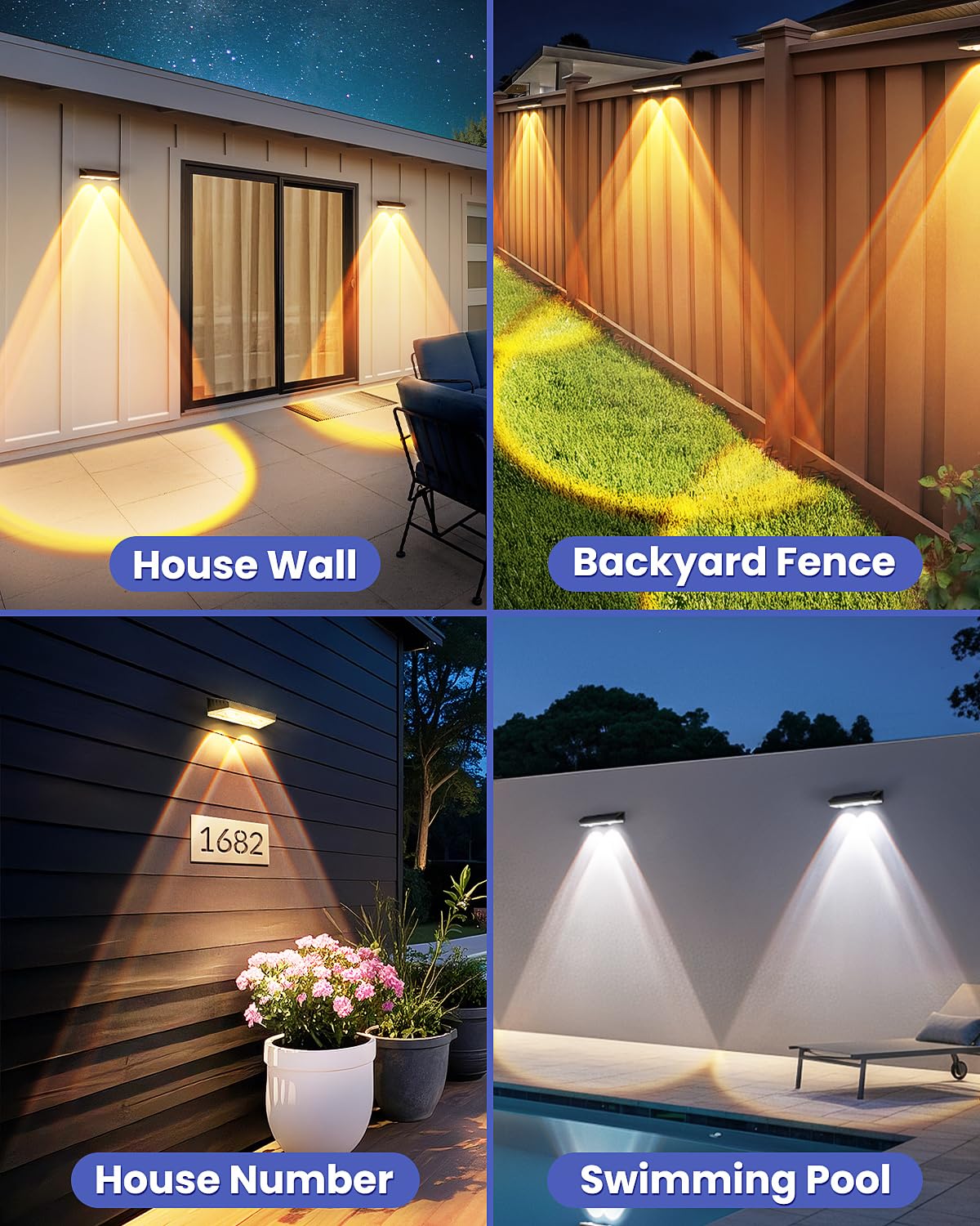 Etetale Solar Fence Lights Outdoor, 20 Pack Warm/Neutual/Cool White Fence Lights Solar Powered with 2 LED, IP65 Waterproof, Deck Lighting for Backyard, Patio, Wall, Railing, Pool, Stair