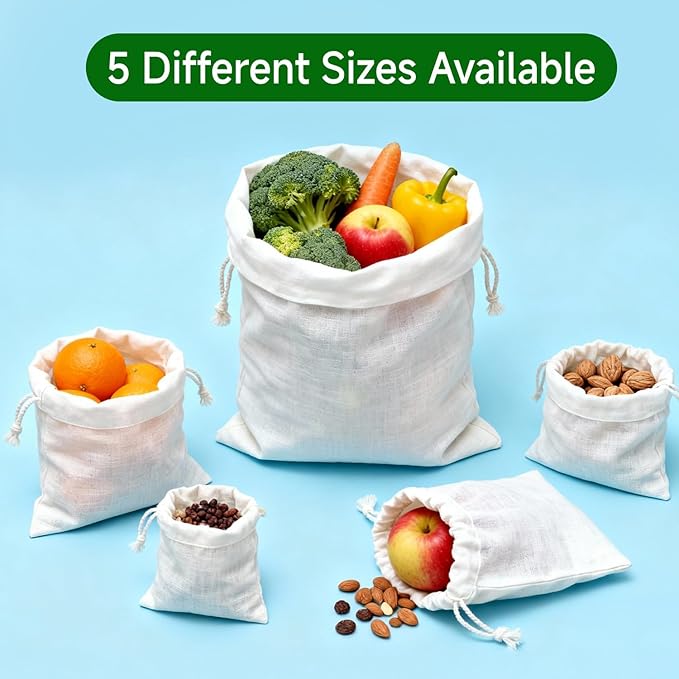 Simple&Opulence 6-Pack 14” x 17” Linen Cotton Drawstring Bags Reusable Grocery Sacks, DIY Craft Sachet Sacks Storage Cloth Bags for Party Wedding Home Bulk Produce Bags, Washable, White