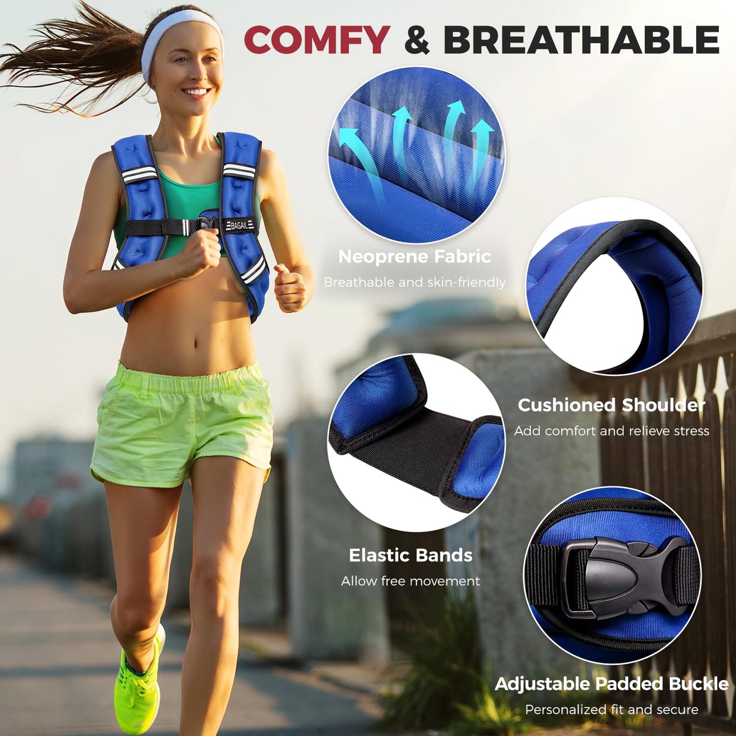 BAGAIL Weighted Vest, 5lb/8lb/10lb/12lb/15lb/20lb/25lb/30lb Weight Vest for Walking & Weight Loss, Reflective Rucking Vest with Phone Pouch for Women & Men, Home Gym & Outdoor Training