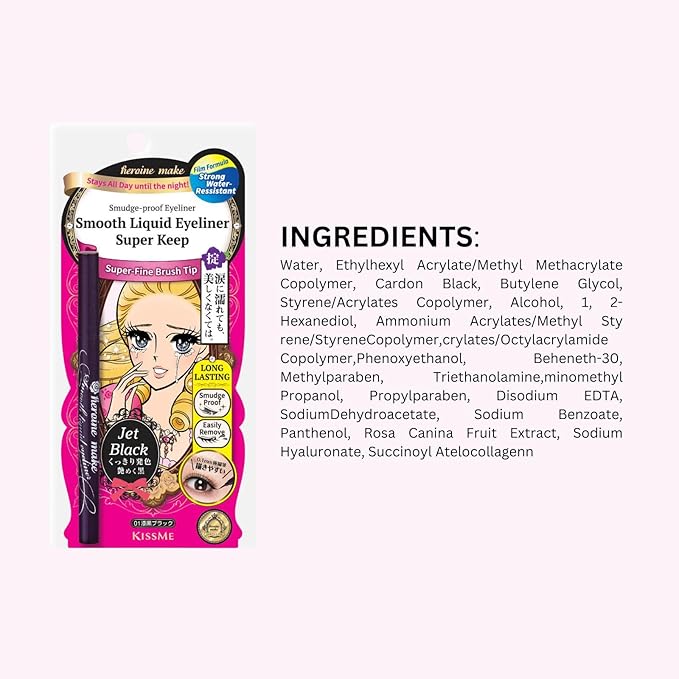 Heroine Make by KISSME Waterproof Eyeliner with Ultra-Fine 0.1mm Tip, Liquid Eyeliner Pen for Sensitive Skin, Cat Eye Liner for Long Lasting Wear, Made in Japan, Jet Black, 3 EA, SMOOTH