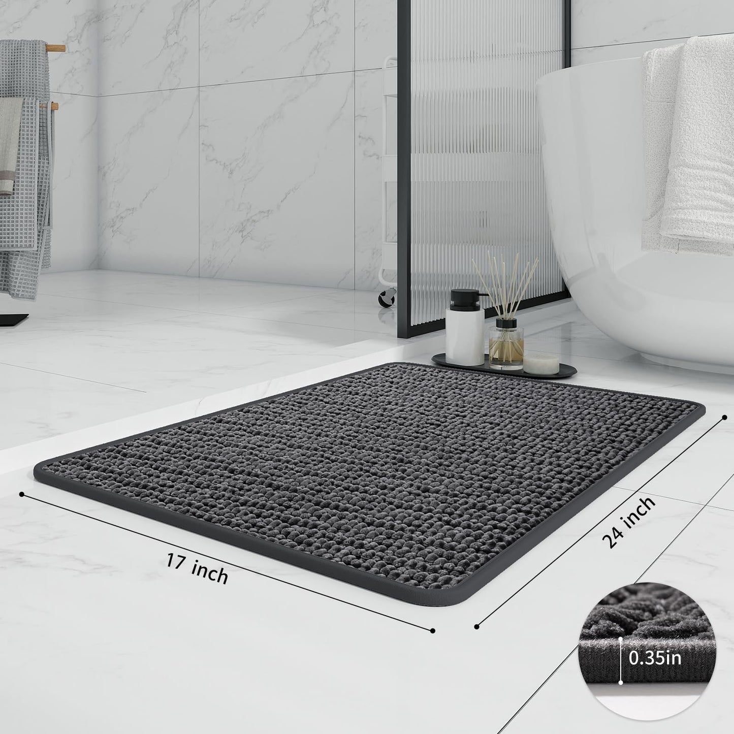 Bathroom Rugs Non Slip Washable, Rubber Bath Mats for Bathroom,Quick Dry,Super Absorbent Ultra Thin Small Bath Mat Low Pile Bath Floor Mat Fit Under Door,Shower,Sink, Dark Grey, 17"x24"