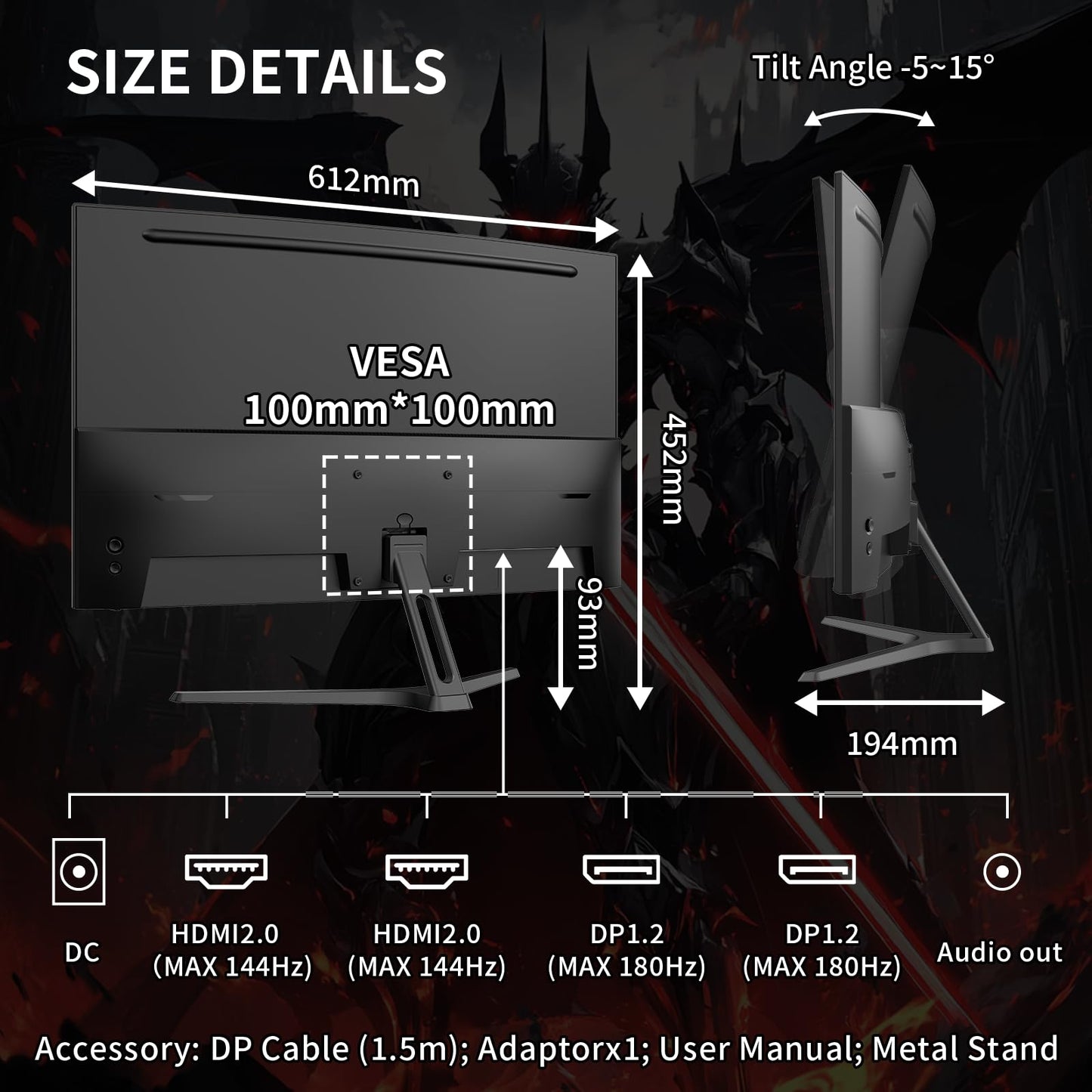 SANSUI 27 Inch WQHD 2560X1440 Curved Gaming Monitor, 180Hz MPRT 1ms Computer Monitor,HDMI2.0 * 2, DP1.2 * 2, Freesync, Curved 1500R, 5000:1 Contrast Ratio, 120% sRGB,HDR(ES-G27C1Q DP Cable Included)