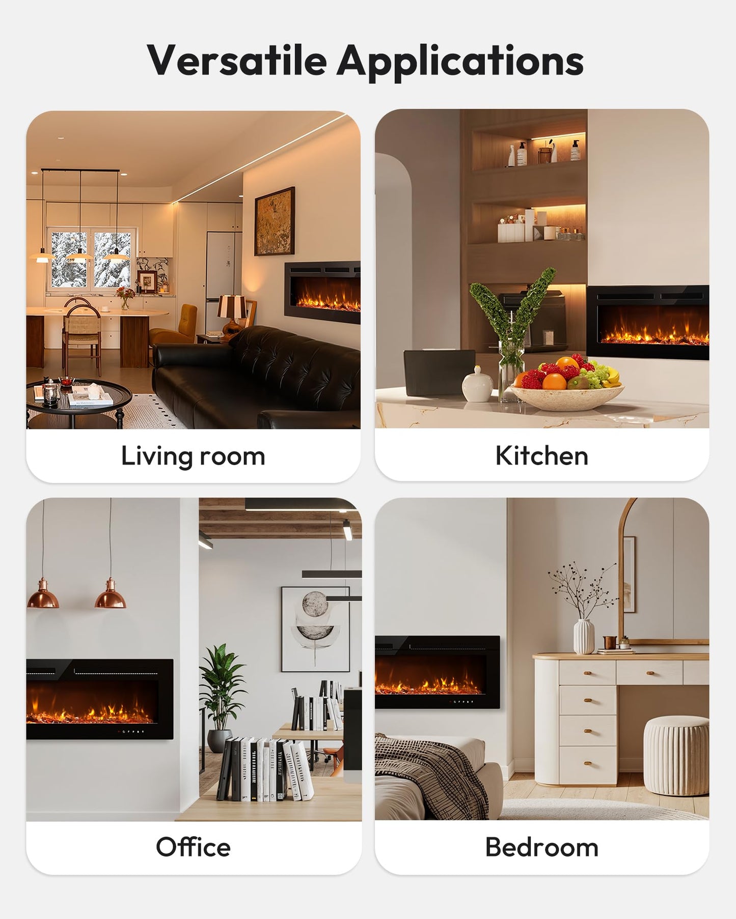 EUHOMY 60 Inch Electric Fireplace Recessed Wall Mounted with Remote Control, Fireplace Heater with Adjustable Flame Color, Linear Fireplace with Timer, Log & Crystal, 750/1500W (2026 Upgrade)