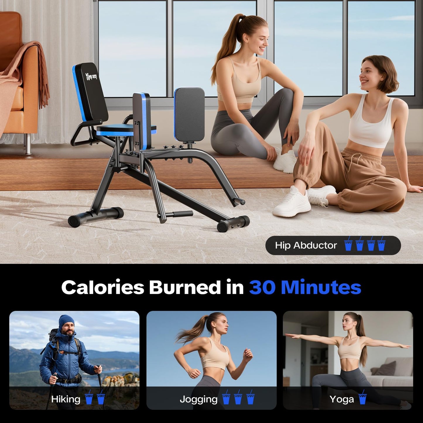 Keep Sexy Hip Abductor Machine for Home Gym, 6-Level Thigh Exercise Equipment w/ Bonus Resistance Band | Compact Plush Padding Glute Machine, Booty Builder & Thigh Toner for Women Men