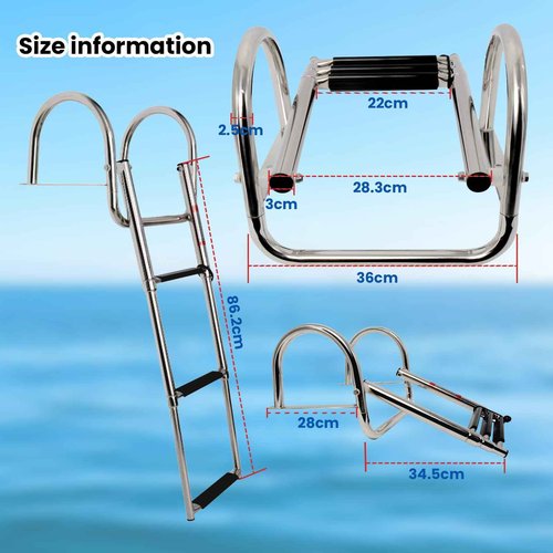 Pontoon Boat Ladder, Stainless Steel 3 Step Telescoping Boat Boarding Ladder with Wide Steps, Folding Boat Swim Ladder,Dock Ladder with Hand Railings Heavy Duty