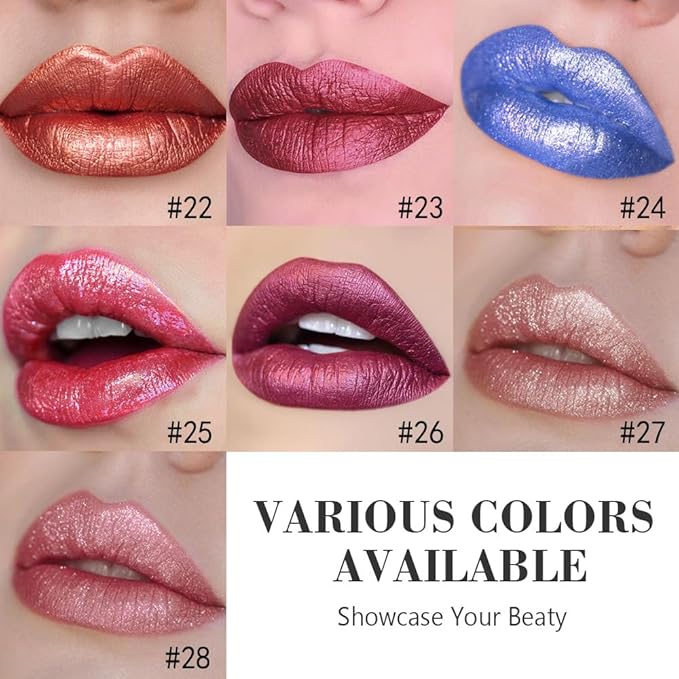 Kaely 2-in-1 Bright Red Metallic Lipstick and Lip Liner Makeup, Shimmer Liquid Metallic Lipsticks for Women, Glitter Lip Gloss Stain Long Lasting Waterproof Smudge Proof 24 Hour, Cruelty-Free 25