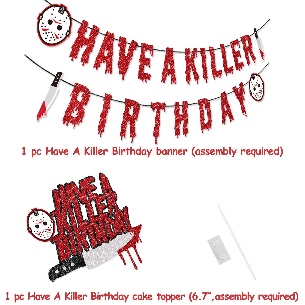 Killer Birthday Party Decorations Kit - Banner, Cake Topper, Balloons for Scary Movie, Halloween Horror Themed Party