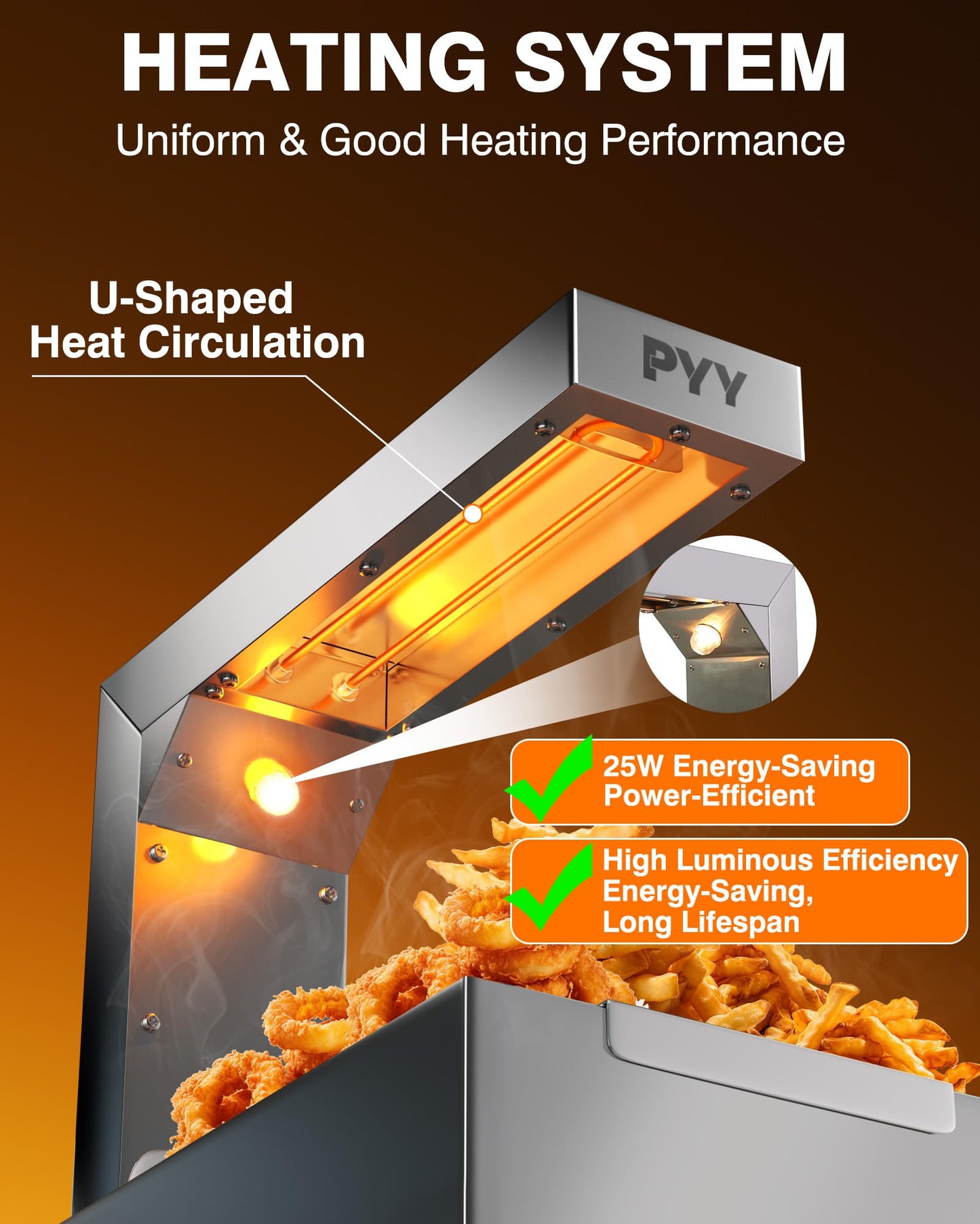 PYY French Fry Warmer - Commercial Food Heat Lamp 122°F Free-Standing Warming Fry Dump Station Countertop Fries Commercial Food Warmer Light for Chips Churros Buffet Restaurant