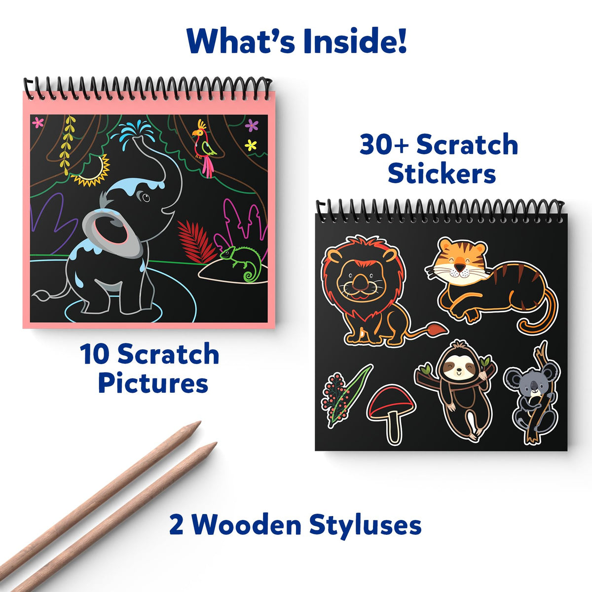 Skillmatics Scratch Art Book for Kids - Animals, Craft Kits & Supplies, 30+ Scratch Stickers, Travel Toys, DIY Kit, Gifts for Boys & Girls Ages 3, 4, 5, 6, 7, 8