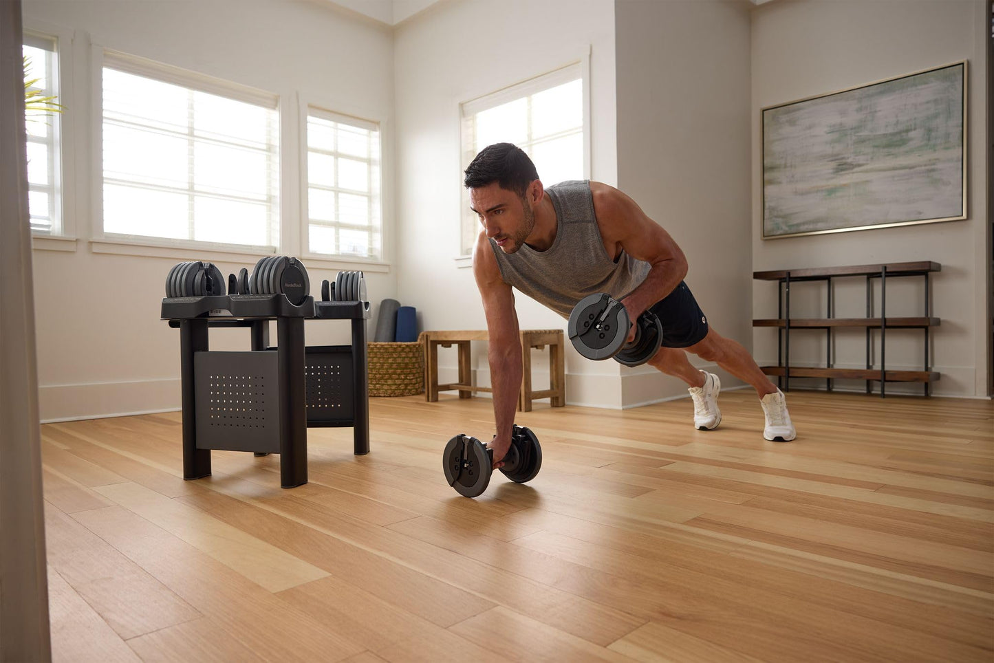 NordicTrack 55 lb Select-a-Weight Dumbbell Pair with Universal Dumbbell Stand Bundle