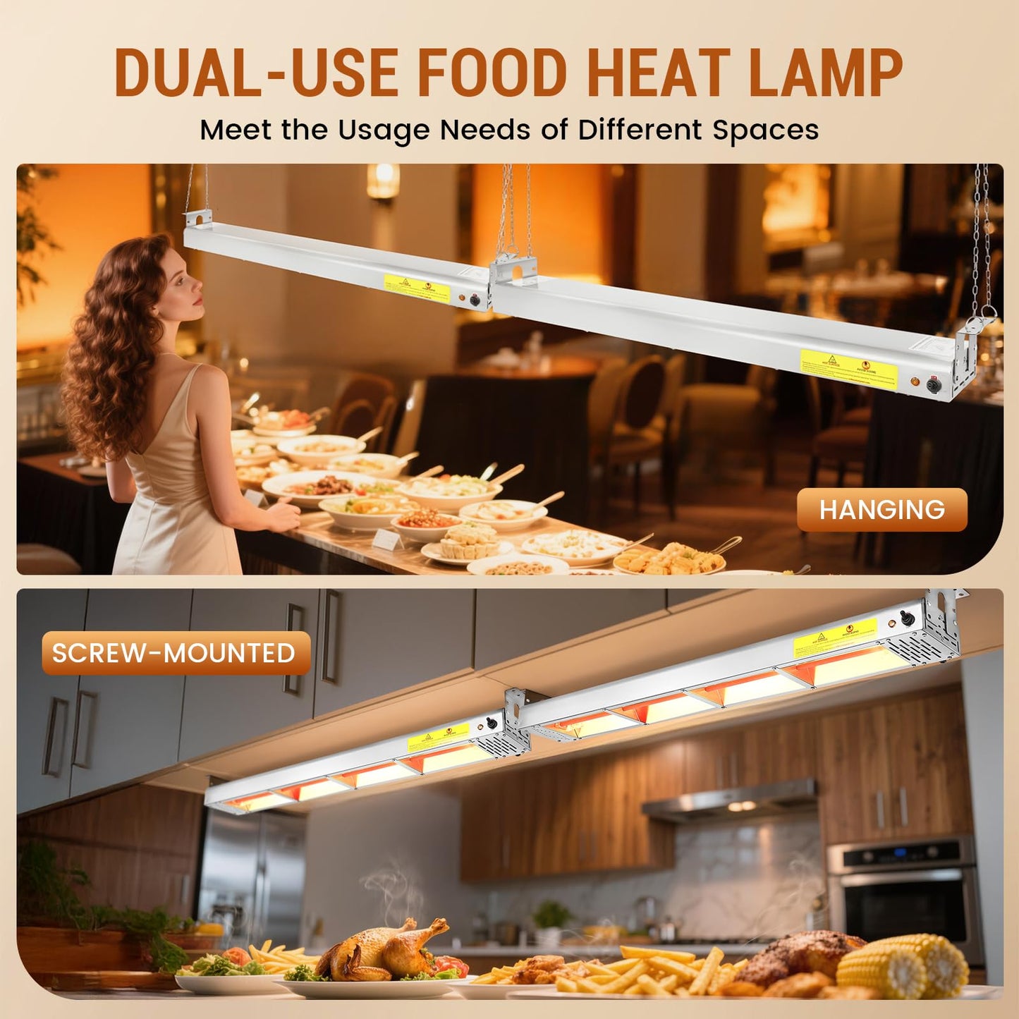 Hiteemer 42-Inch Food Heat Lamp - 1000W Commercial Food Warmer Lamp Overhead Stainless Steel Catering Heat Lamps Electric Strip Heater for Restaurant Buffet Parties Kitchen, Silver 115V